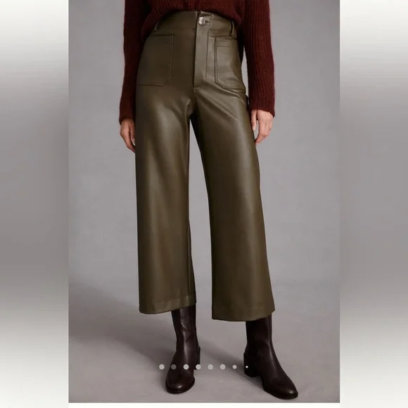 Anthropologie Maeve The Colette Olive Green Wide-Leg Pants size 23 - Picture 2 of 14
